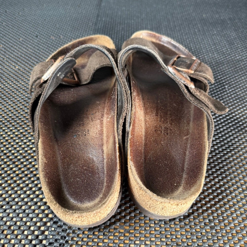 Birkenstock Arizona Sandals Women 39 Brown Suede Double Strap Buckle Cork Bottom - Picture 4 of 6